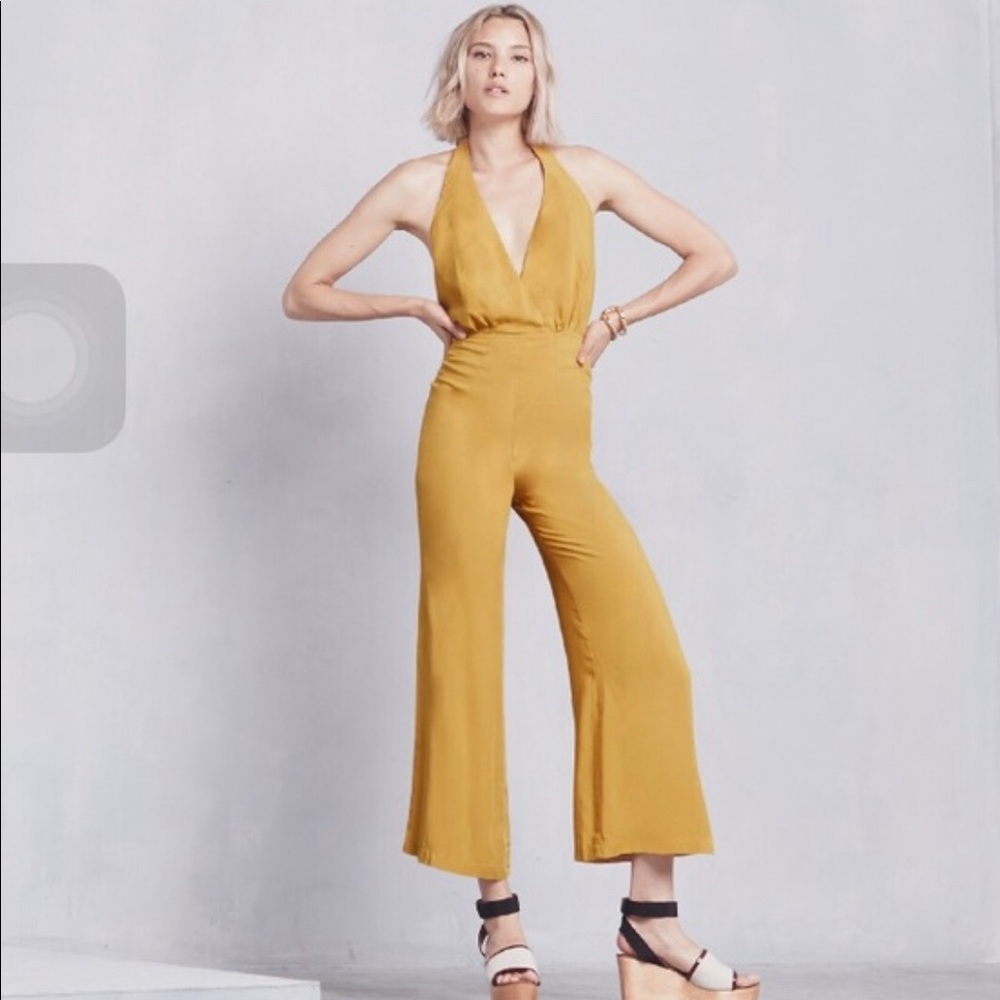 Reformation Yellow Halter Jumpsuit